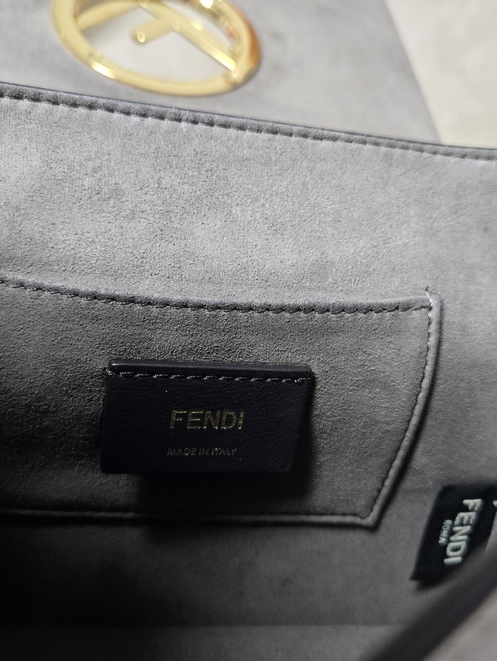 EUC Fendi FF Kan Taupe Shoulder Bag With Gold-Silver Hardware - Picture 14 of 16